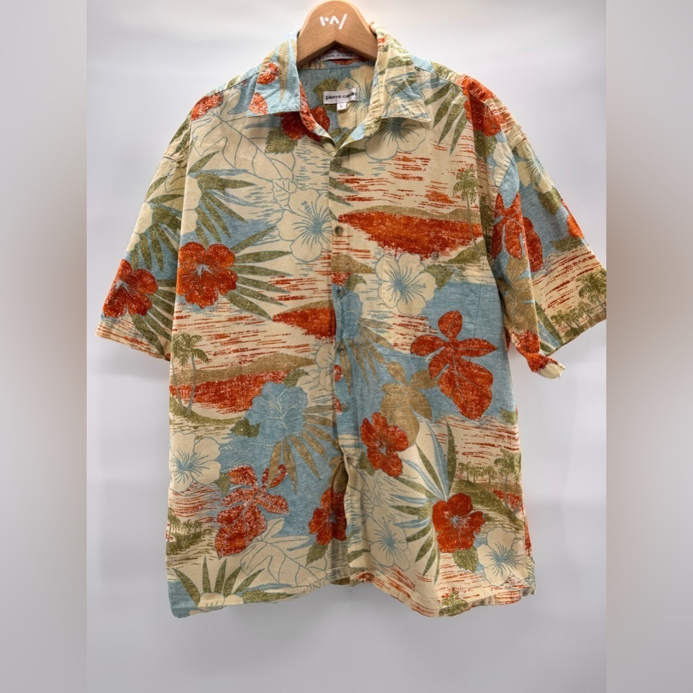 Pierre Cardin VTG Tropical Hawaiian Shirt Yellow/Green Cotton L